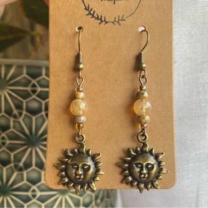 handmade boho natural semi precious crystal sun earrings 🪴